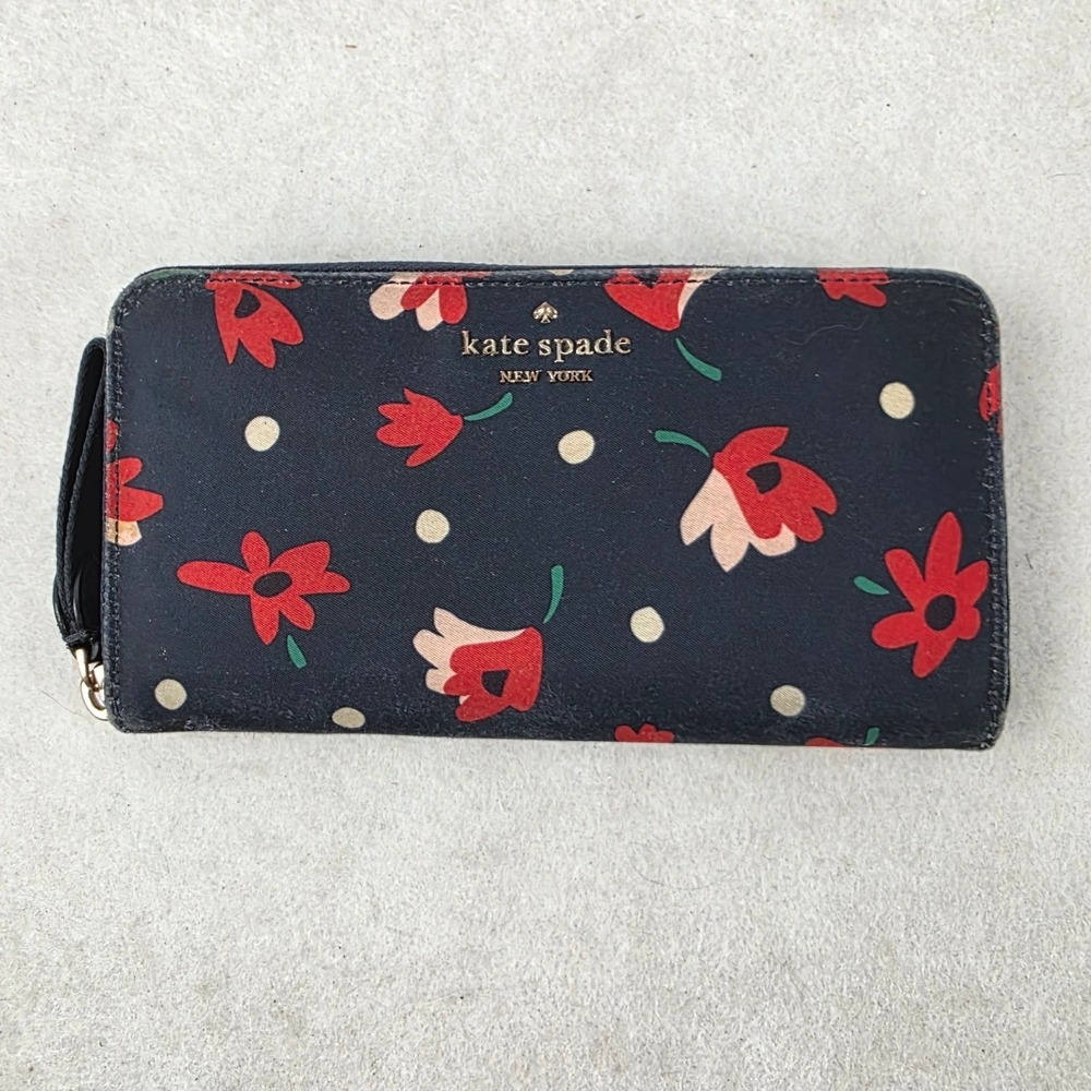 Kate Spade Chelsea Whimsy Floral Large Continental Zip Around Wallet Navy